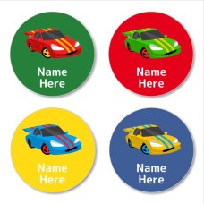 Racing Car Round Name Label